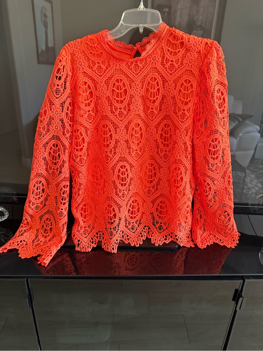 Ultra Pink Neon Orange Lace Long-Sleeve Blouse
